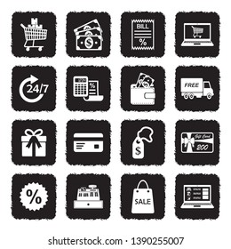 Shopping Icons. Set 2. Grunge Black Flat Design. Vector Illustration. 