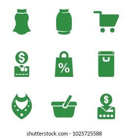 Shopping icons. set of 9 editable filled shopping icons such as necklace, put money on card