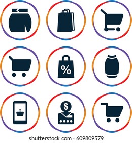 Shopping icons set. set of 9 shopping filled icons such as skirt
