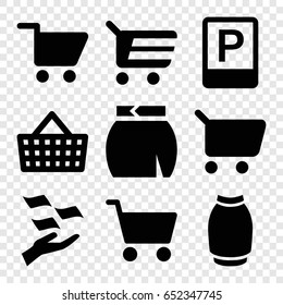 Shopping icons set. set of 9 shopping filled icons such as money on hand, skirt