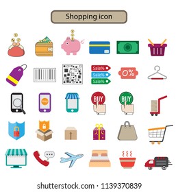 shopping icons set cartoon cute concept on white background.vector illustration