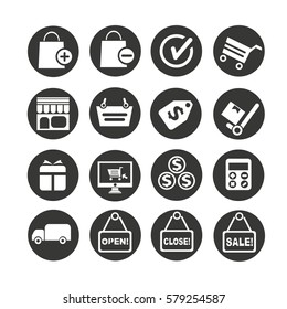 shopping icons set in circle button style