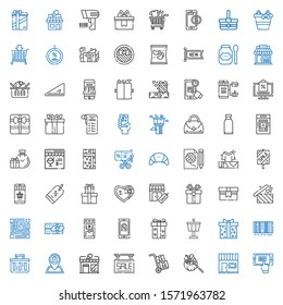 shopping icons set. Collection of shopping with mobile shopping, store, gift, packs, sale, shop, basket, barcode, supermarket gift. Editable and scalable icons.