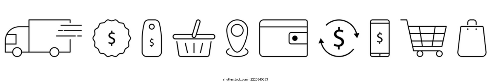 Juego de iconos de compras. Diseño para aplicaciones web y móviles. Ilustración del vector aislada en fondo blanco