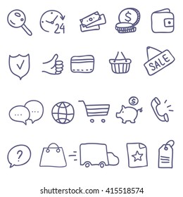 Shopping Icons set, doodle vector illustration
