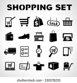 shopping icons set, e commerce set