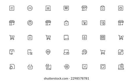 Shopping icons set. E-commerce icon collection. Online shopping thin line icons. Shop icons vector