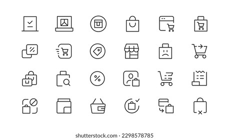 Shopping icons set. E-commerce icon collection. Online shopping thin line icons. Shop icons vector