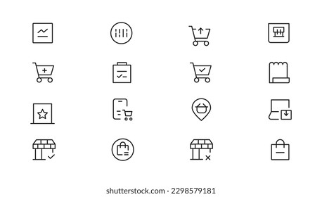 Shopping icons set. E-commerce icon collection. Online shopping thin line icons. Shop icons vector