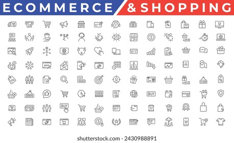 Shopping icons set. E-commerce icon collection. Online shopping thin line icons. Shop icons vector
