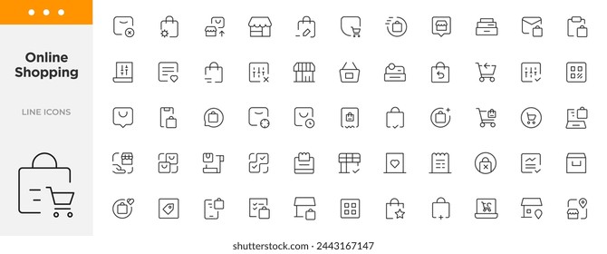 Shopping icons set. E-commerce icon collection. Online shopping thin line icons. Shop icons vector