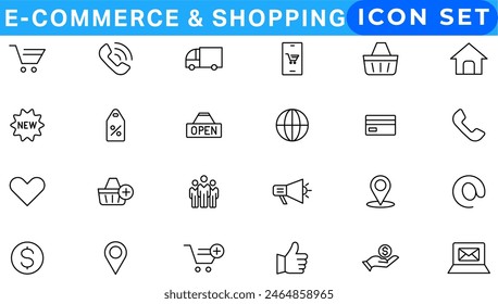 Shopping icons set. E-commerce icon collection. Online shopping thin line icons. Shop icons vector
