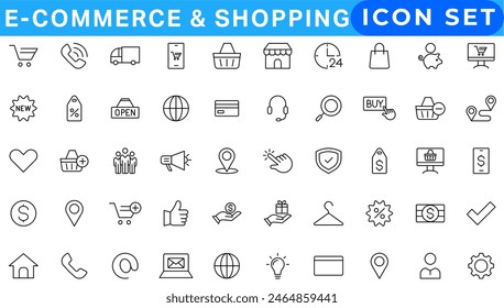 Shopping icons set. E-commerce icon collection. Online shopping thin line icons. Shop icons vector
