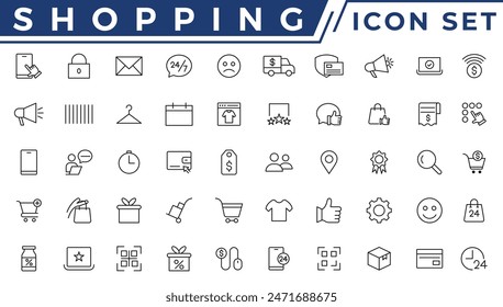 Shopping icons set. E-commerce icon collection. Online shopping thin line icons. Shop icons vector