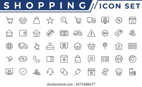 Shopping icons set. E-commerce icon collection. Online shopping thin line icons. Shop icons vector