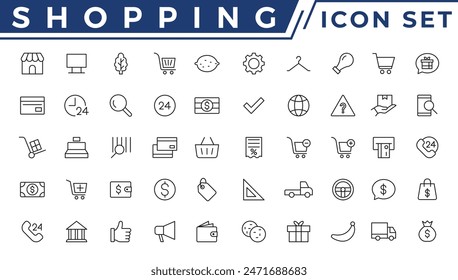 Shopping icons set. E-commerce icon collection. Online shopping thin line icons. Shop icons vector