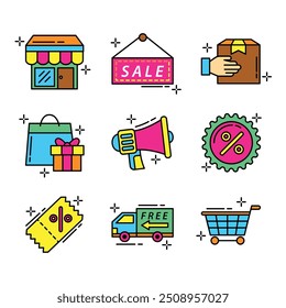 Shopping icons set. E-commerce icon collection. Online shopping thin line icons. Shop icons vector