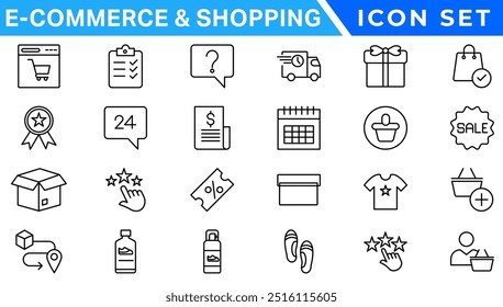 Shopping icons set. E-commerce icon collection. Online shopping thin line icons. Shop icons vector
