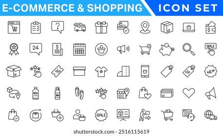 Shopping icons set. E-commerce icon collection. Online shopping thin line icons. Shop icons vector
