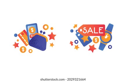 Shopping Icons Set, E-commerce, Mobile Shopping and Payment Technologies Flat Vector Illustration