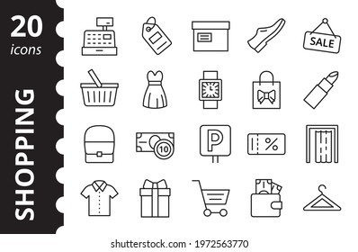 Shopping icons set. E-commerce outline web symbols. Vector illustration.
