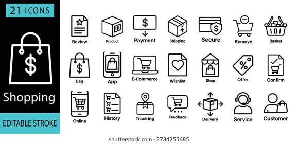 Shopping Icons Set: E-commerce, Payment, Delivery, Service, Vector Flat Design