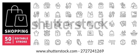 Shopping icons set. editable line icons, outline, retail and e-commerce symbols