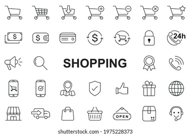 Shopping icons set - Editable stroke