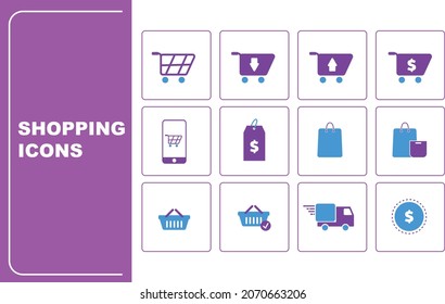 Juego de iconos de compras. Diseño plano.