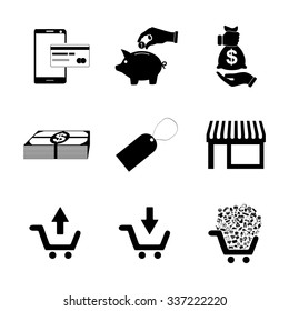 Shopping icons set. Flat design style eps