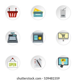 Shopping icons set. Flat illustration of 9 shopping vector icons for web