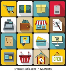 Shopping icons set in flat style. Supermarket, elements set collection vector illustration