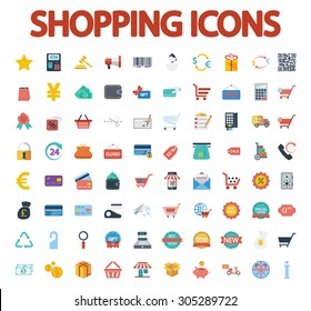 Shopping icons set. Flat vector related icon set for web and mobile applications. It can be used as - logo, pictogram, icon, infographic element. Vector Illustration. 