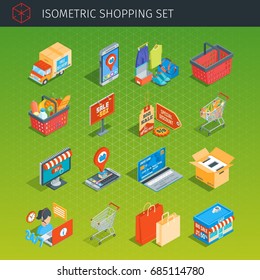 Shopping icons set. Isometric style. Highly detailed vector illustration