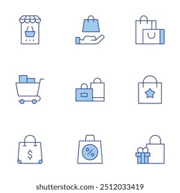 Shopping icons set. Line Duotone style, editable stroke. shopping cart, shopping bag, online shopping, discount.