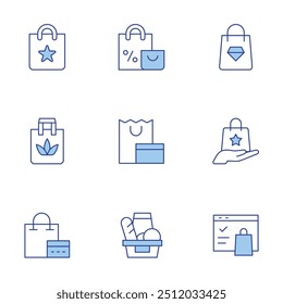 Shopping icons set. Line Duotone style, editable stroke. shopping basket, shopping bag, online shopping.