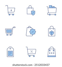 Shopping icons set. Line Duotone style, editable stroke. bag, shopping cart, tag, online.