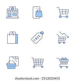 Shopping icons set. Line Duotone style, editable stroke. mall, free, ecommerce, shopping cart, online shop, shopping bag, shopping.