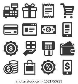 Shopping Icons Set on White Background. Vector