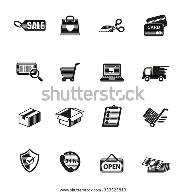 shopping icons set\
on white background,\
vector