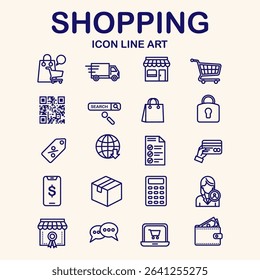 Shopping Icons Set – Outline Style Vector