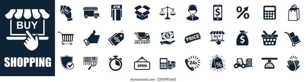 Shopping icons, set shop sign e-commerce - stock vector