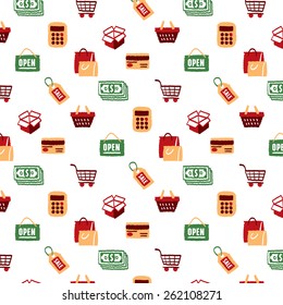 Shopping Icons Set and Signs pattern - freehand drawing vector illustration