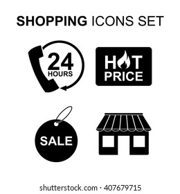 Shopping icons set. Silhouette signs. Vector illustration