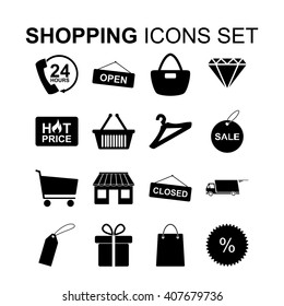 Shopping icons set. Silhouette symbols. Vector illustration