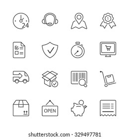 shopping icons set, thin line, black color