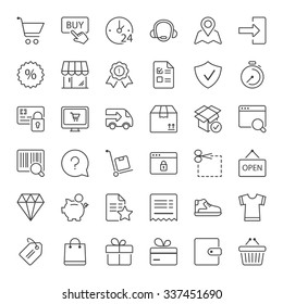shopping icons set, thin line, black color