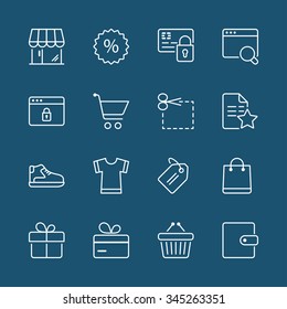 shopping icons set, thin line, white color isolated