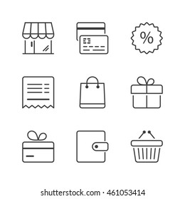 shopping icons set, thin line, black color