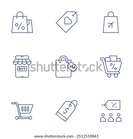 Shopping icons set. Thin Line style, editable stroke. bag, tag, online store, cart, price tag, group.